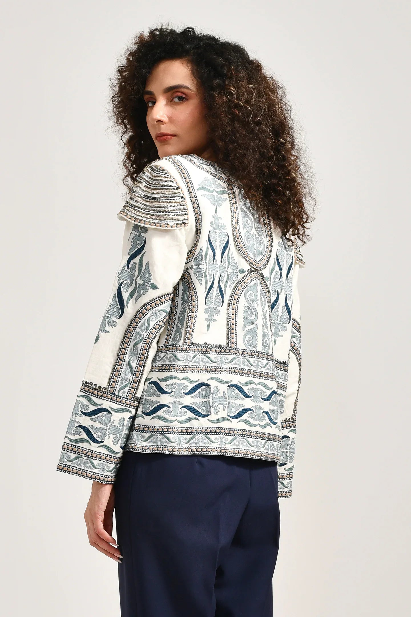 Embellished Cotton Classic Jacket - Meerabella