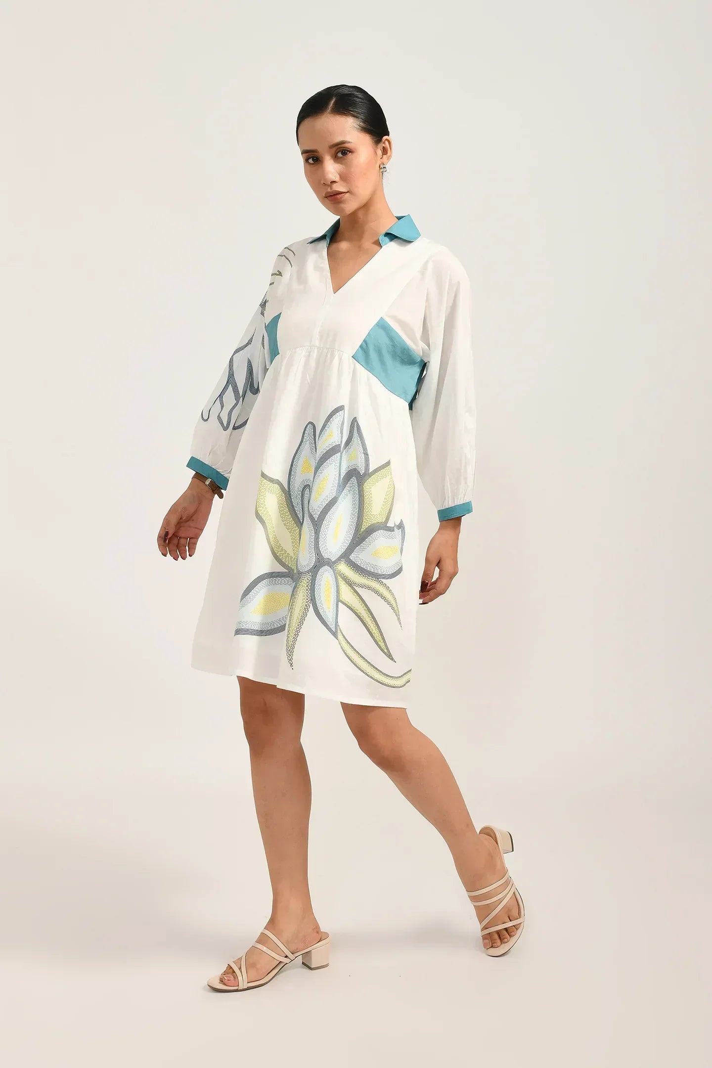 Azure Bloom White Dress - Meerabella