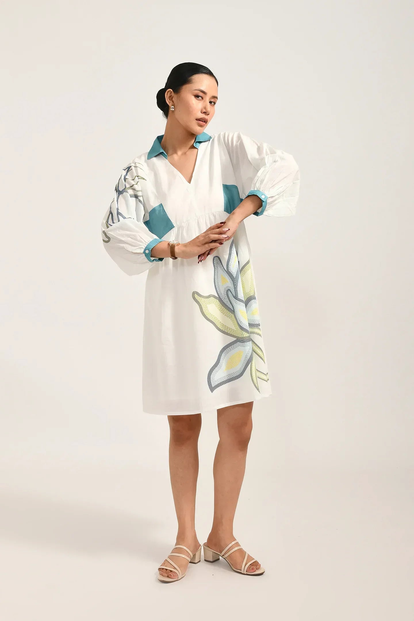 Azure Bloom White Dress - Meerabella