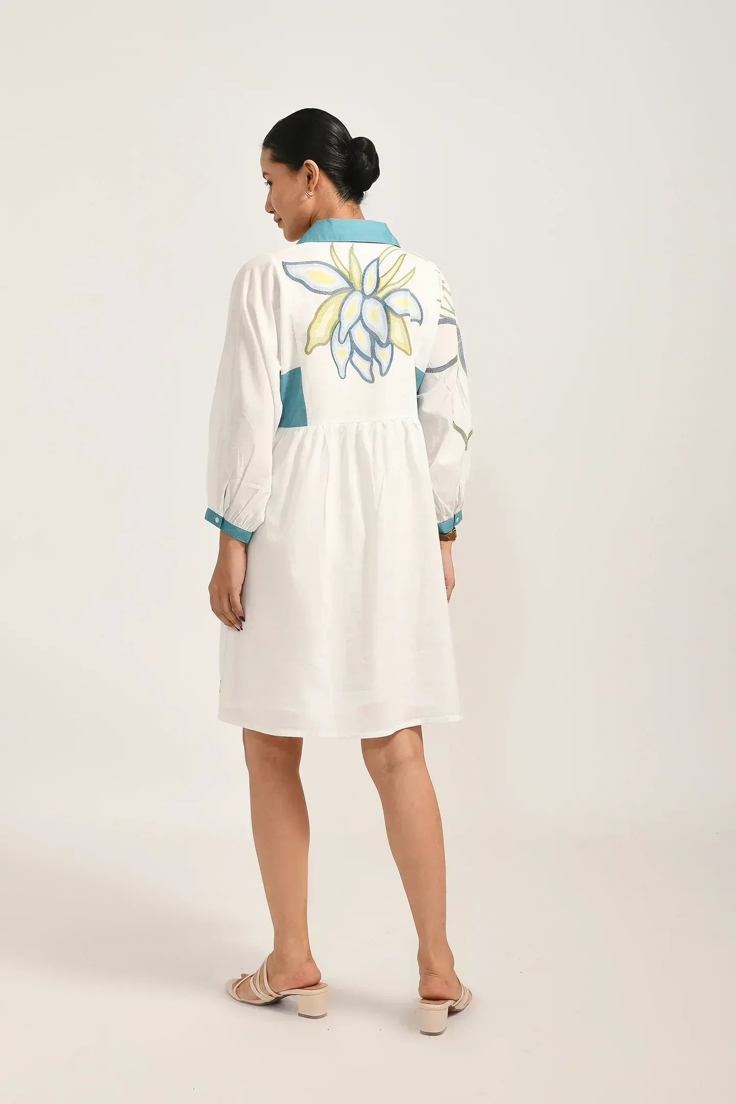 Azure Bloom White Dress - Meerabella