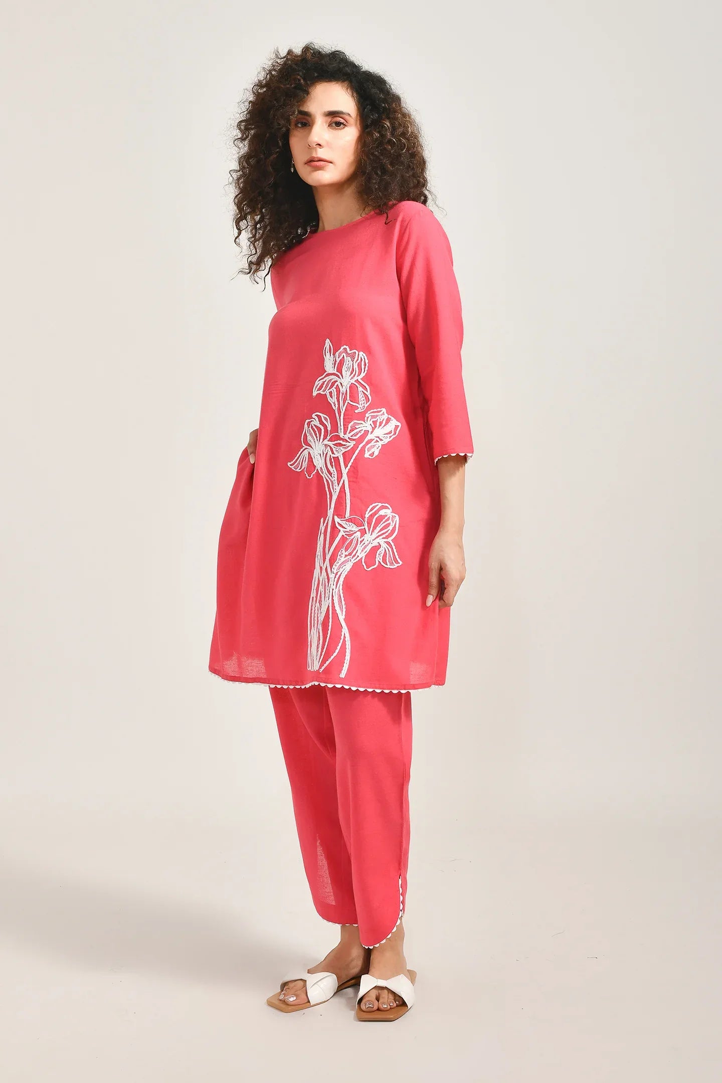 Floral Elegance Pink Cotton Coords Set - Meerabella