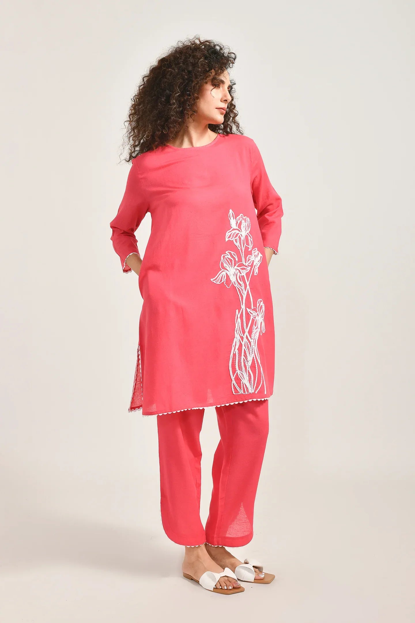 Floral Elegance Pink Cotton Coords Set - Meerabella