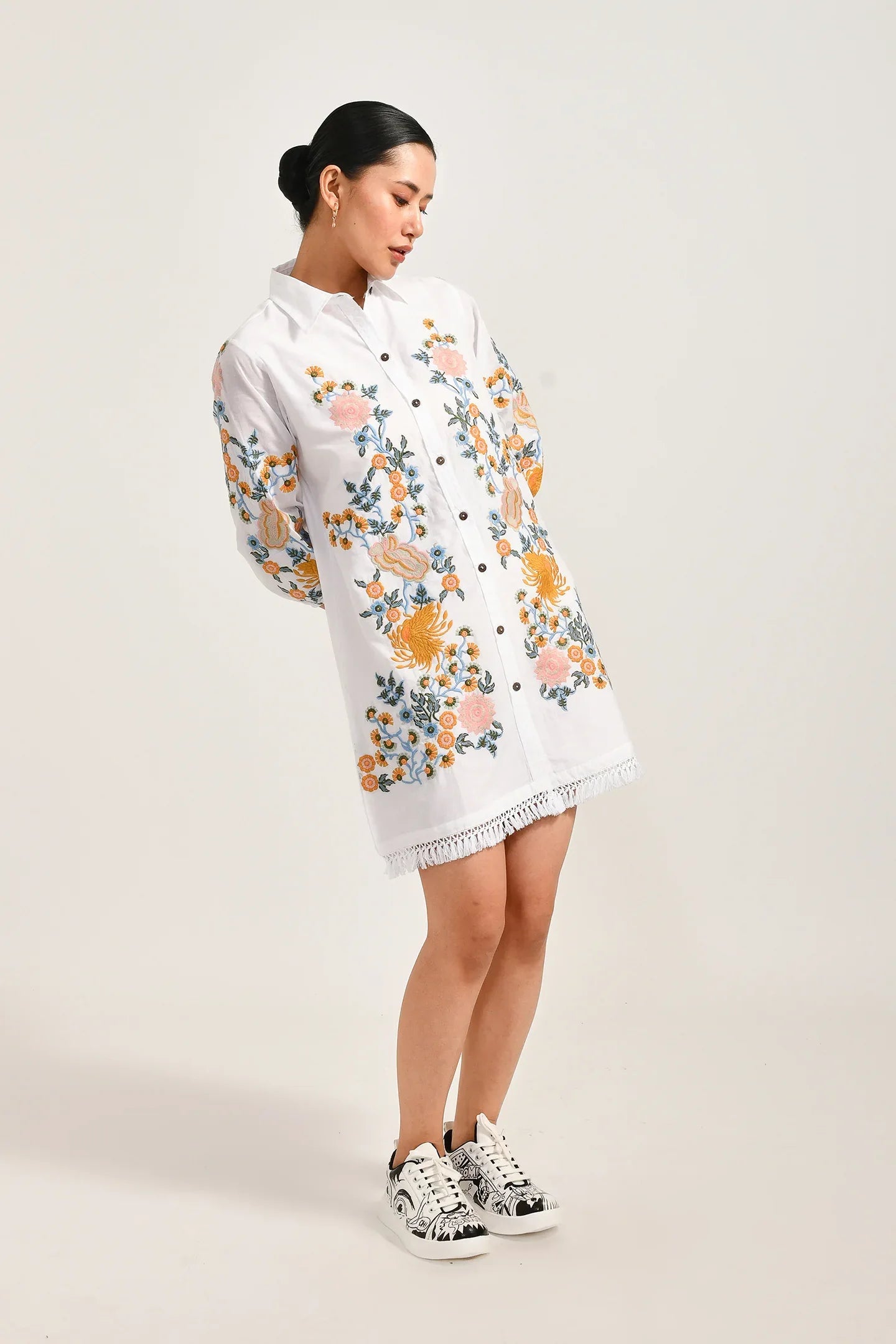 Blossom White Embroidered Dress - Meerabella