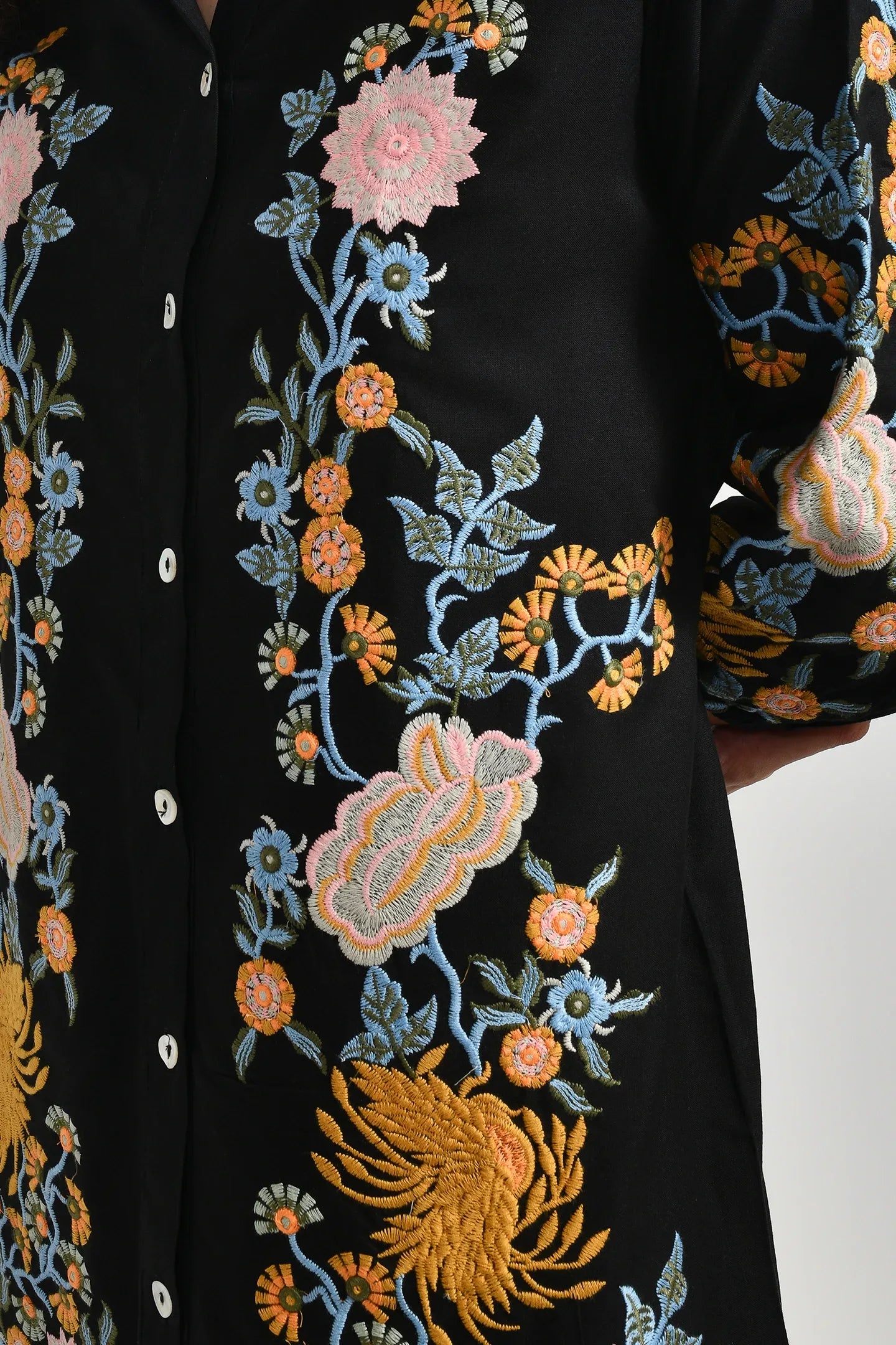 Black Petal Embroidery Cotton Dress - Meerabella
