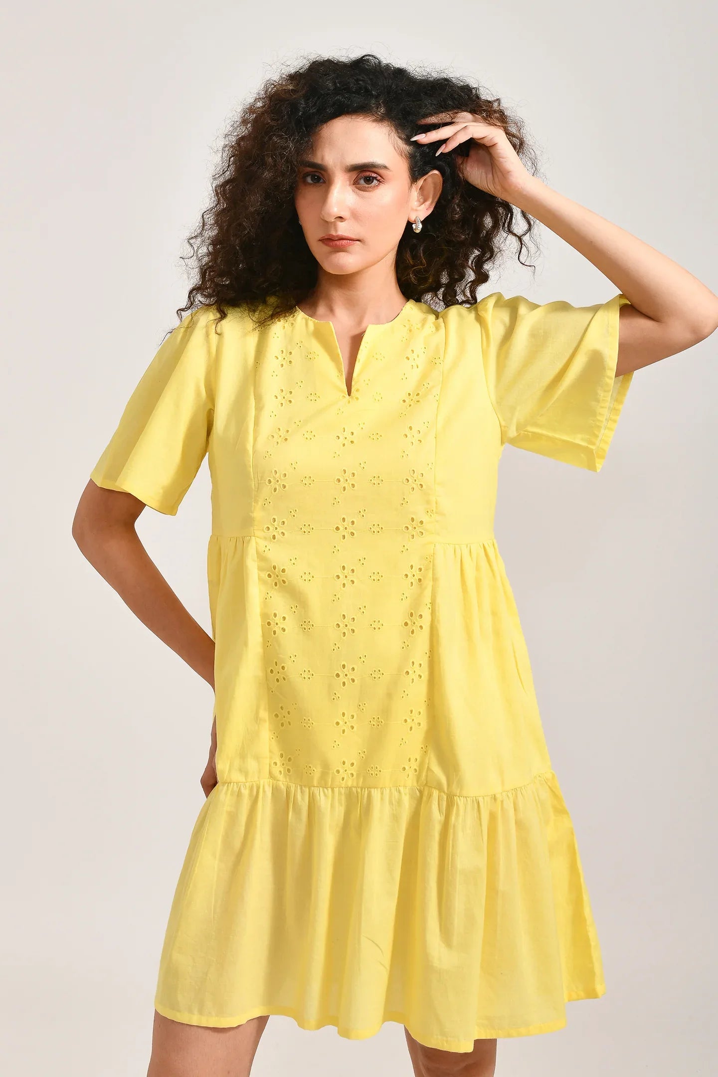 Bright Blossom Cotton Yellow Dress - Meerabella