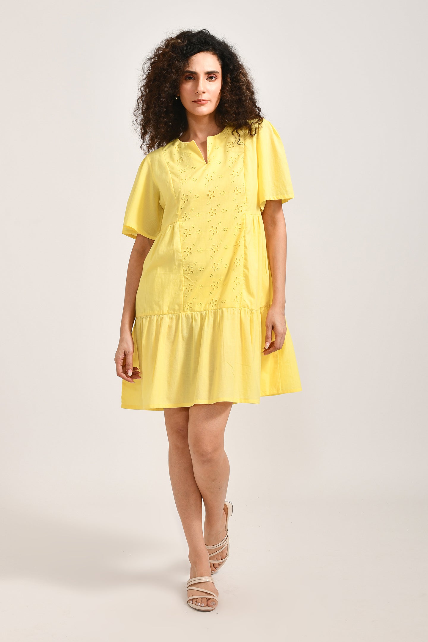 Meerabella Bright Blossom Cotton Yellow Dress