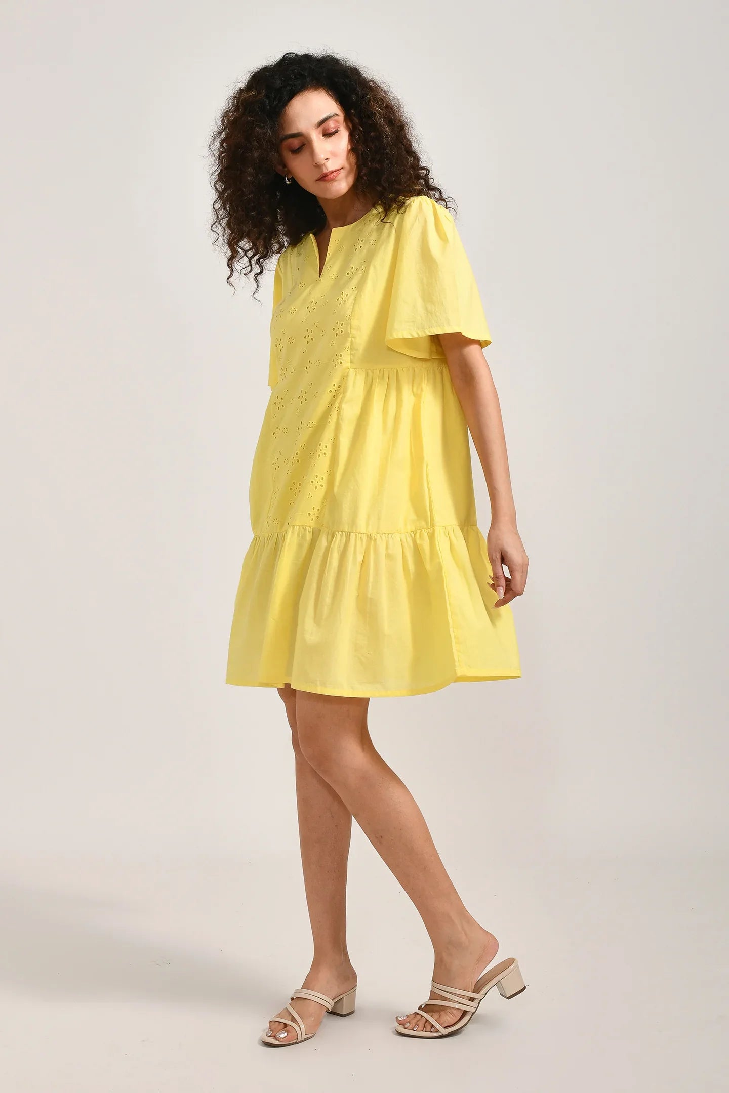 Bright Blossom Cotton Yellow Dress - Meerabella