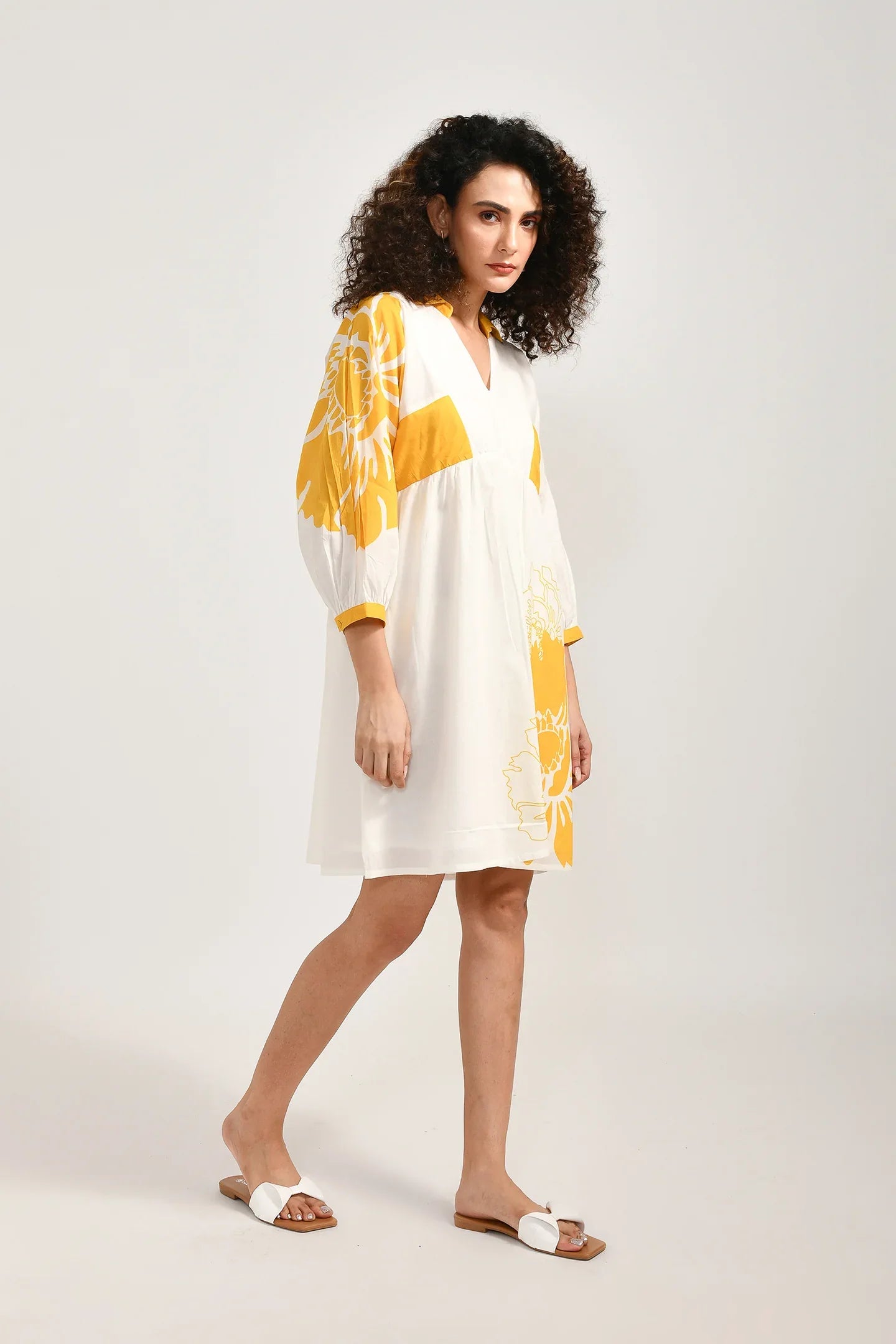 Radiant Petal Print White Dress - Meerabella