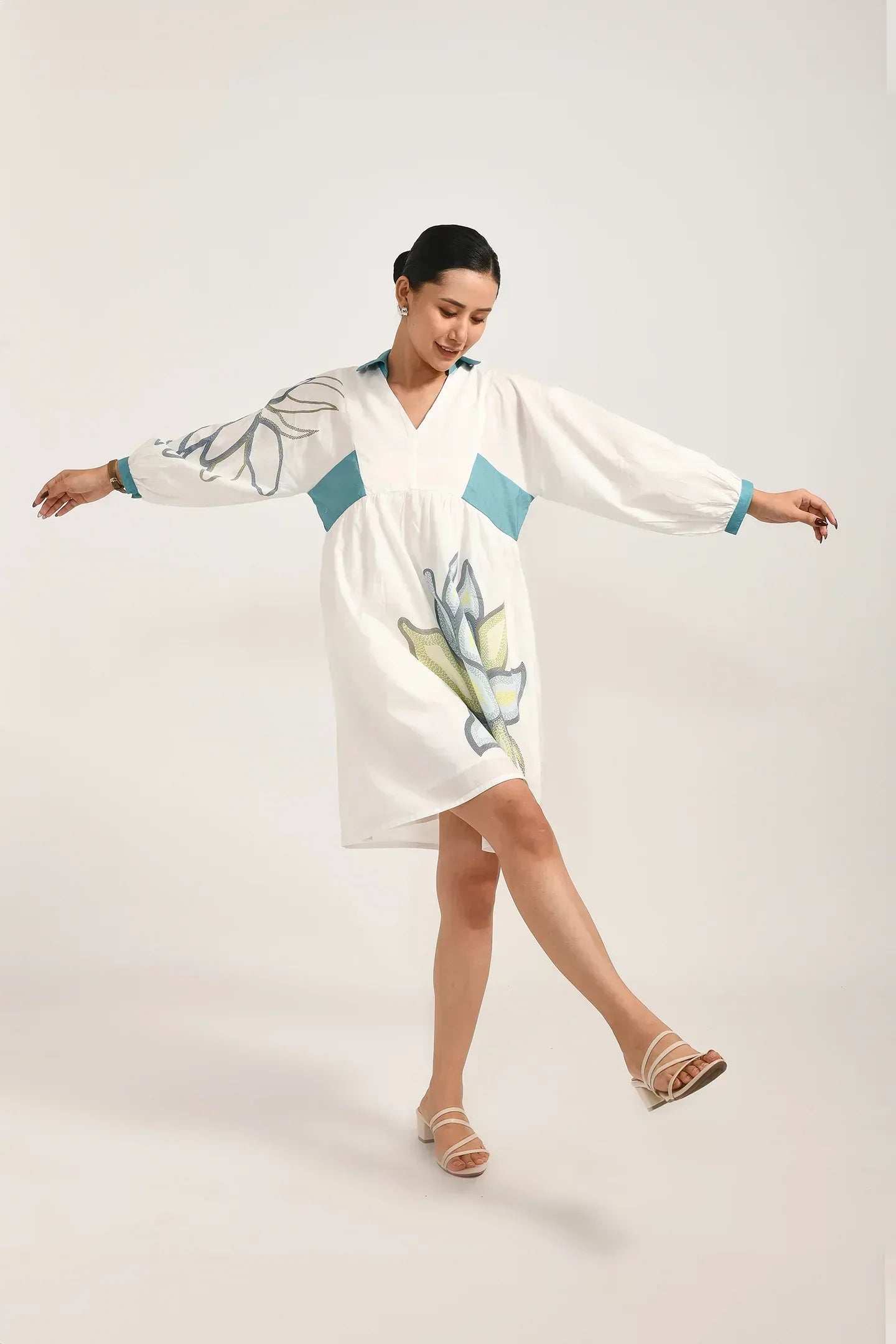 Azure Bloom White Dress - Meerabella