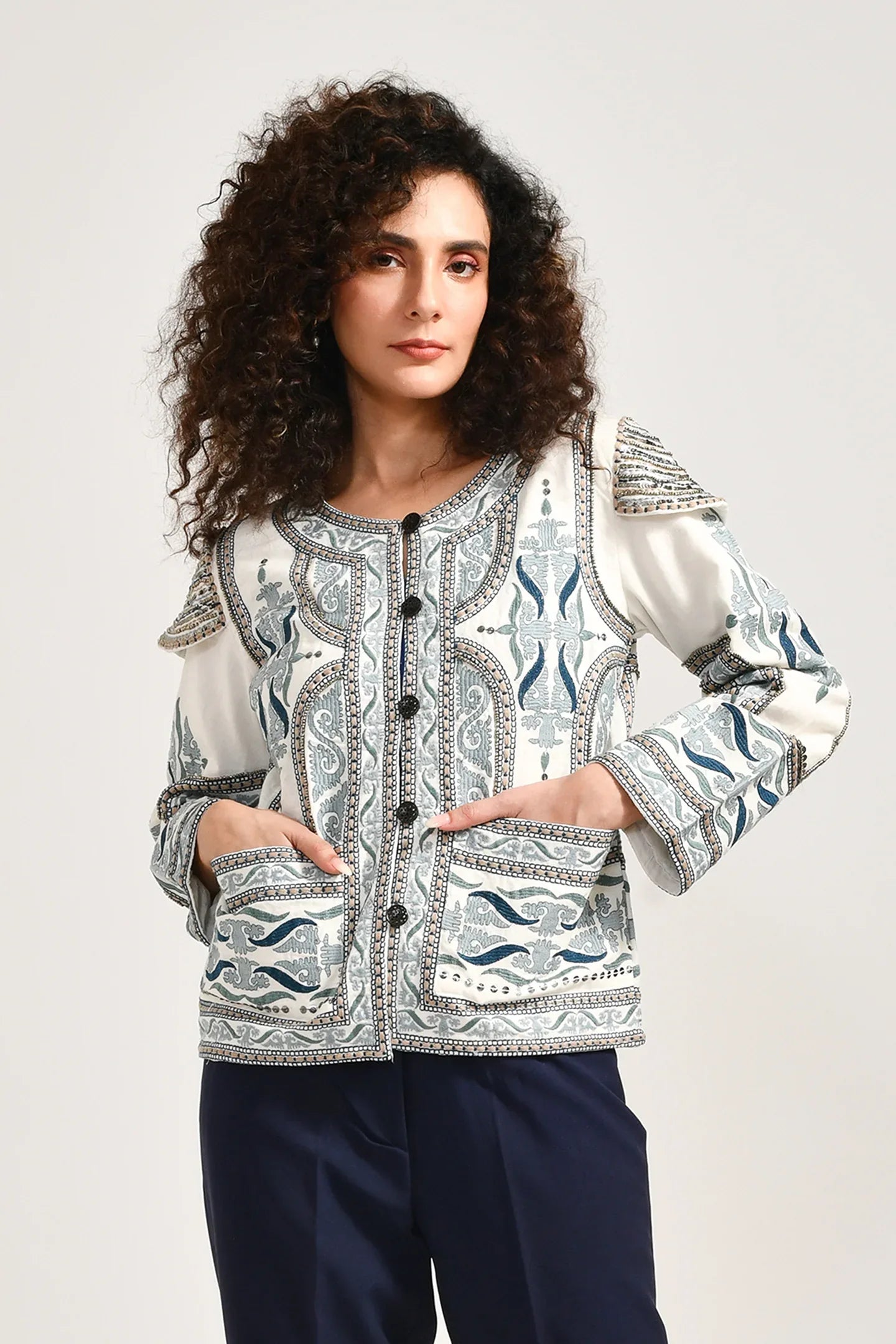 Embellished Cotton Classic Jacket - Meerabella