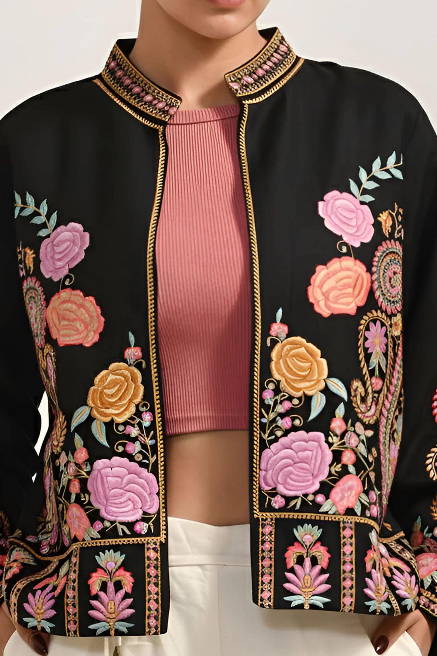 Embroidered Elegance Cotton Jacket - Meerabella