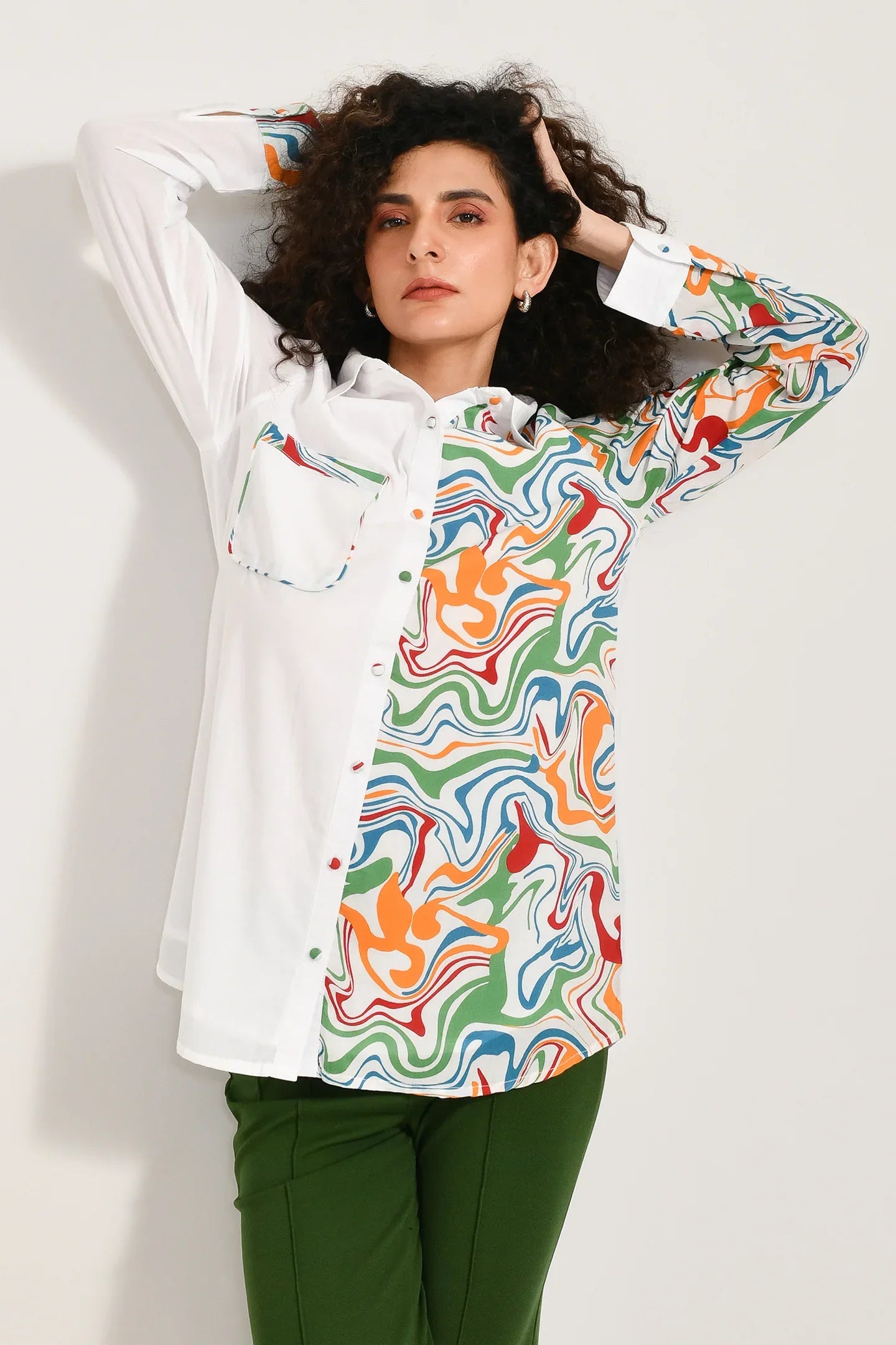 ColorSplash Cotton White Shirt - Meerabella