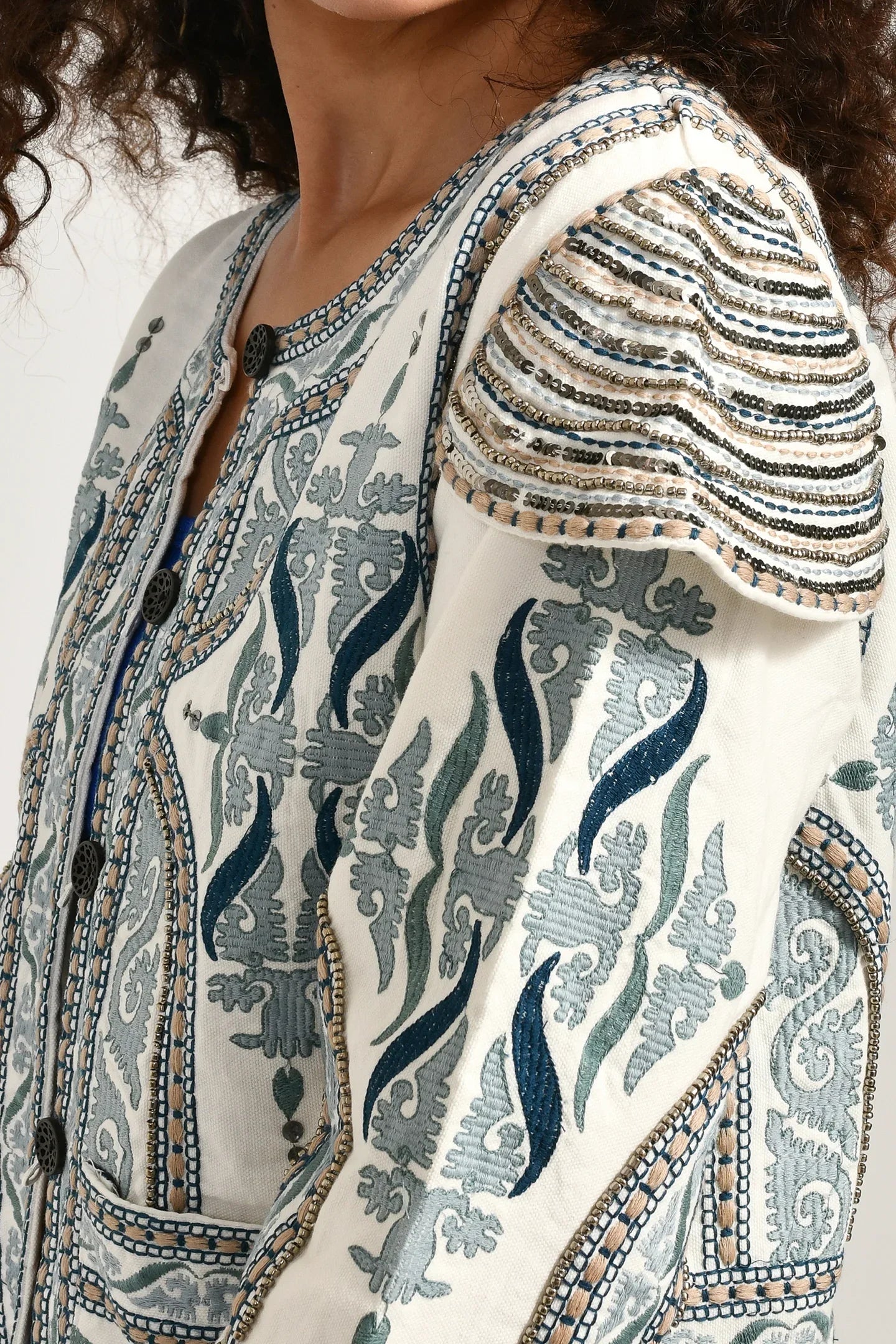 Embellished Cotton Classic Jacket - Meerabella