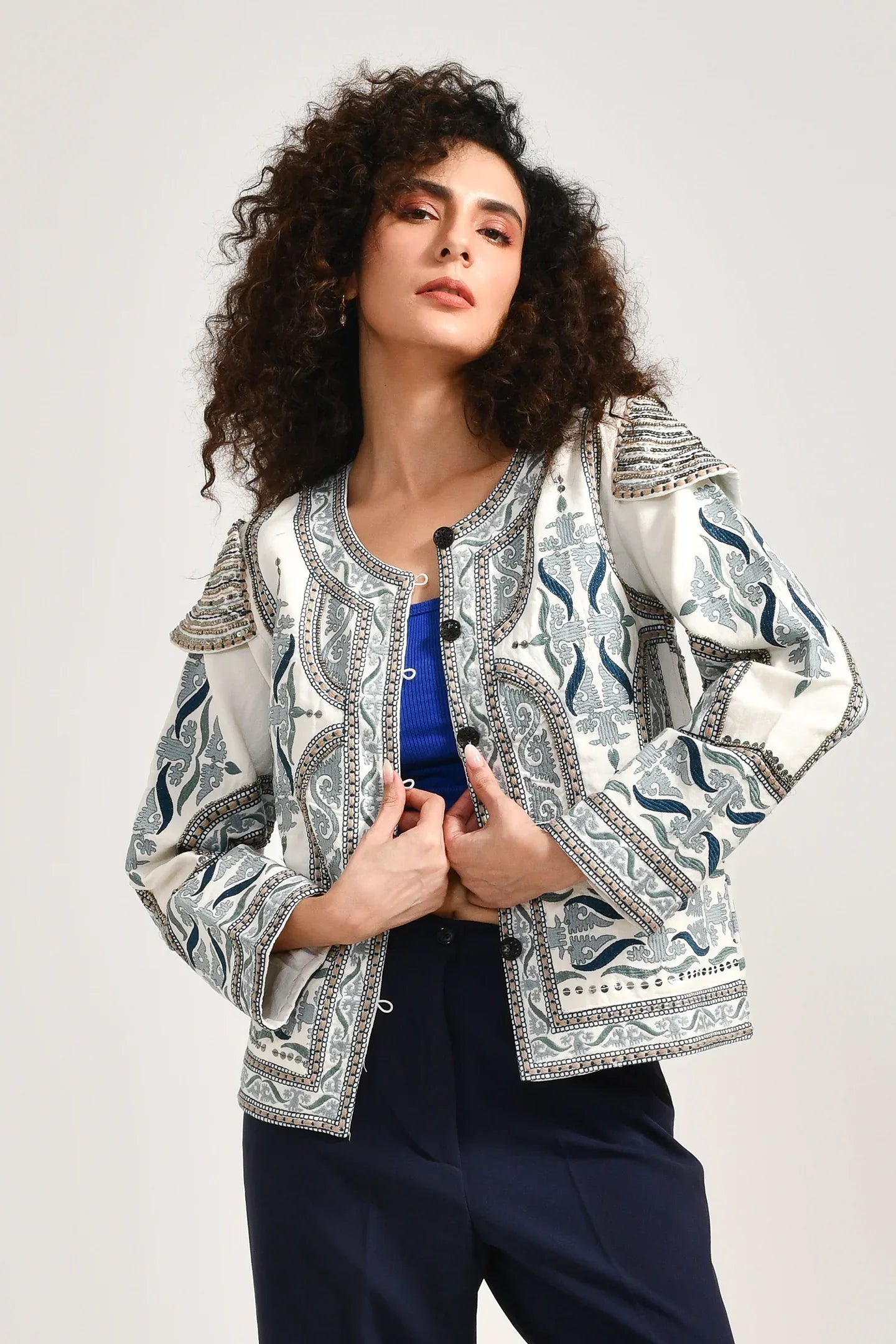 Embellished Cotton Classic Jacket - Meerabella