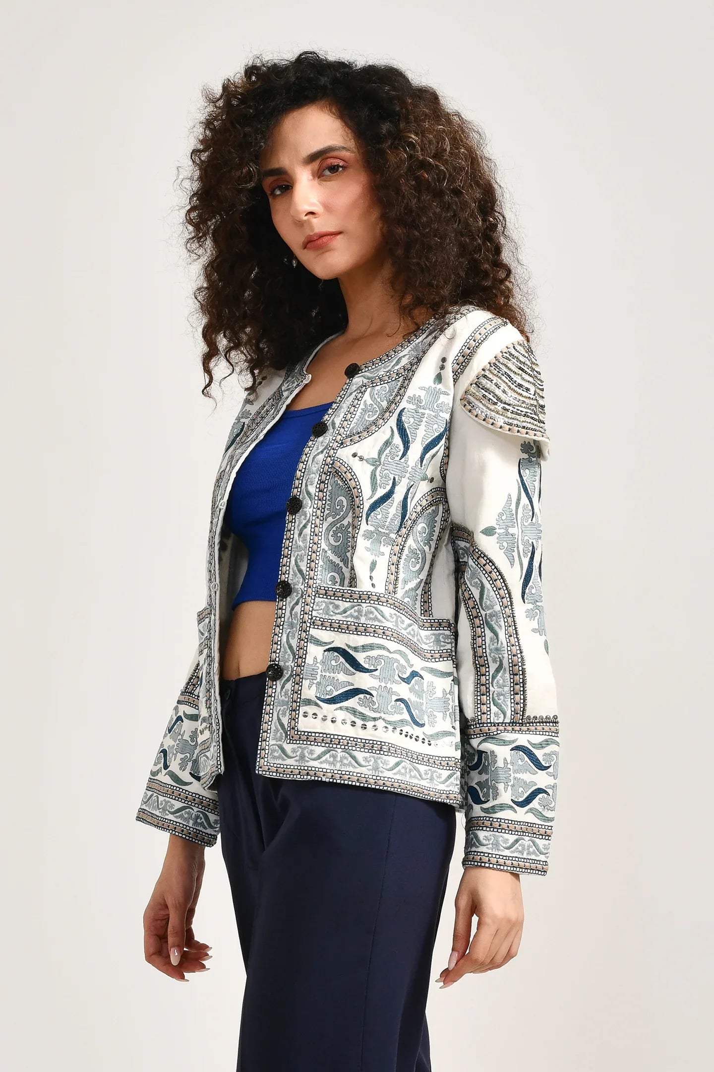 Embellished Cotton Classic Jacket - Meerabella