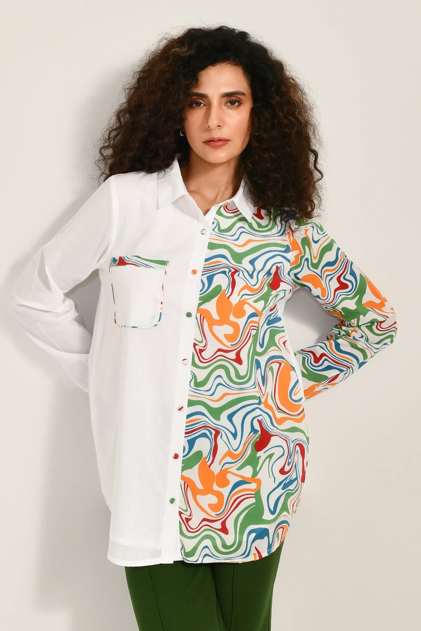 ColorSplash Cotton White Shirt - Meerabella