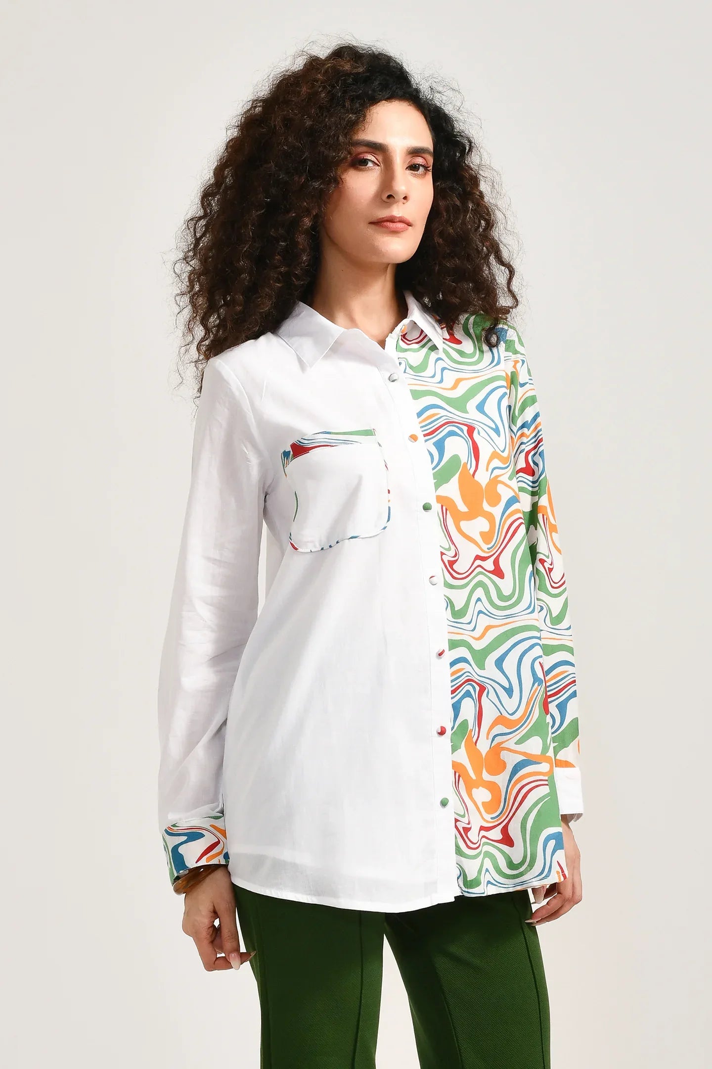 ColorSplash Cotton White Shirt - Meerabella