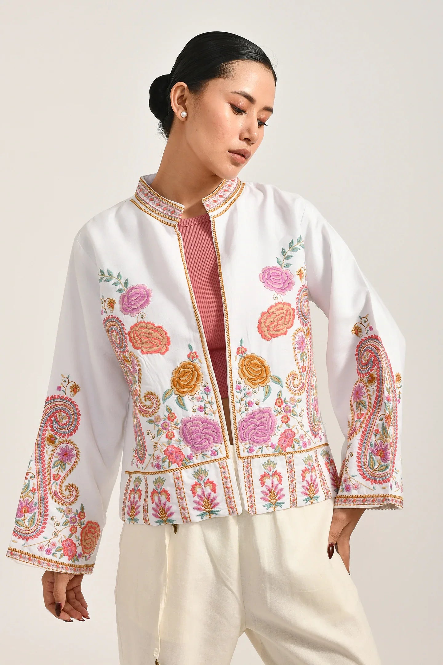 Embroidered Elegance Cotton Jacket - Meerabella
