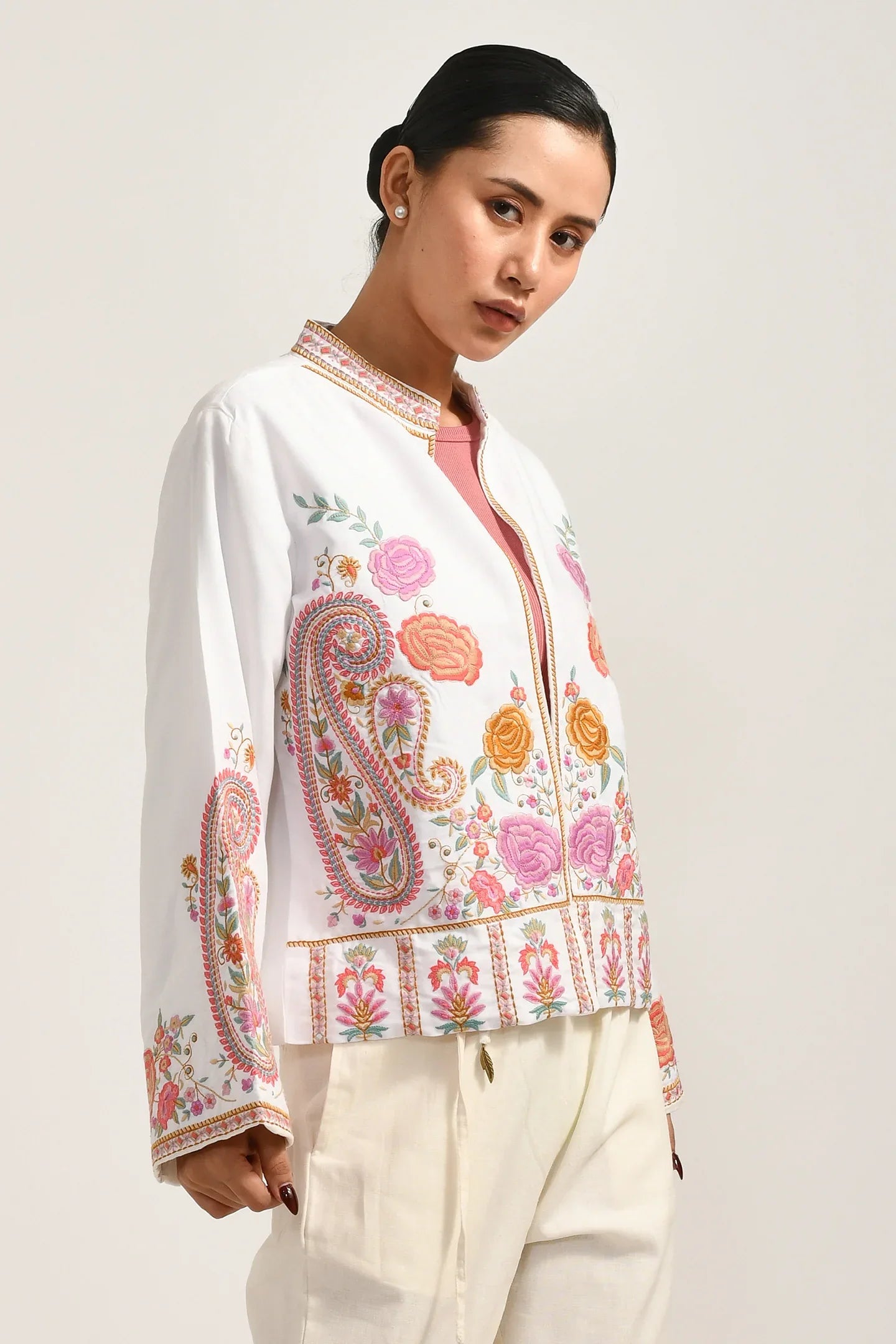 Embroidered Elegance Cotton Jacket - Meerabella
