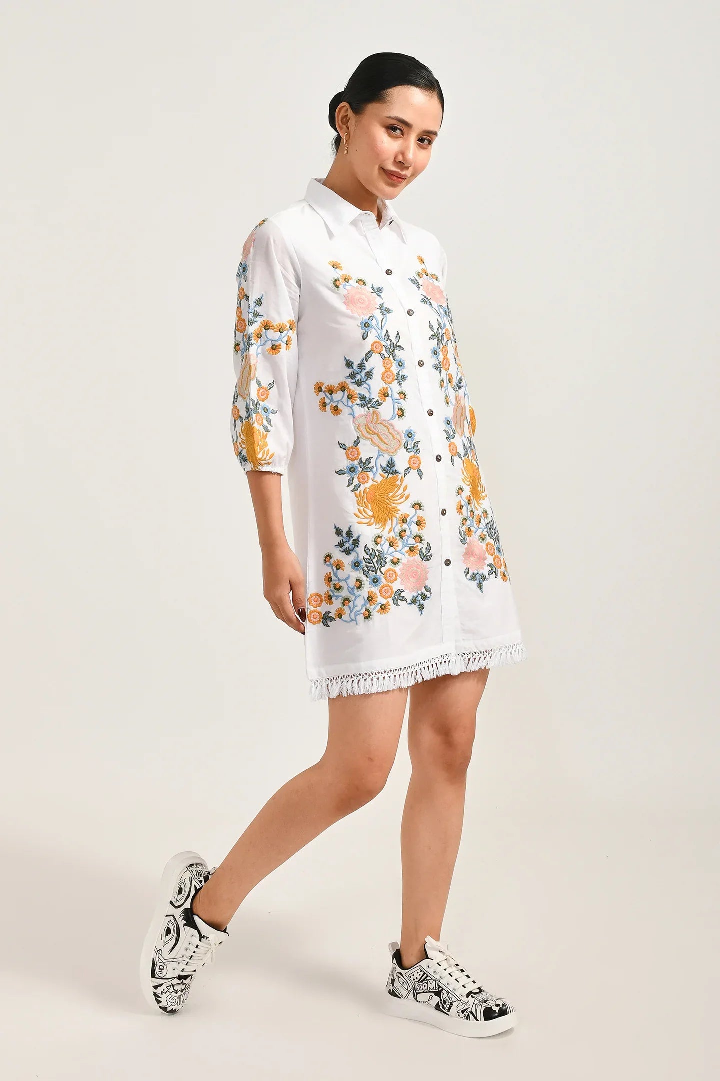 Blossom White Embroidered Dress - Meerabella