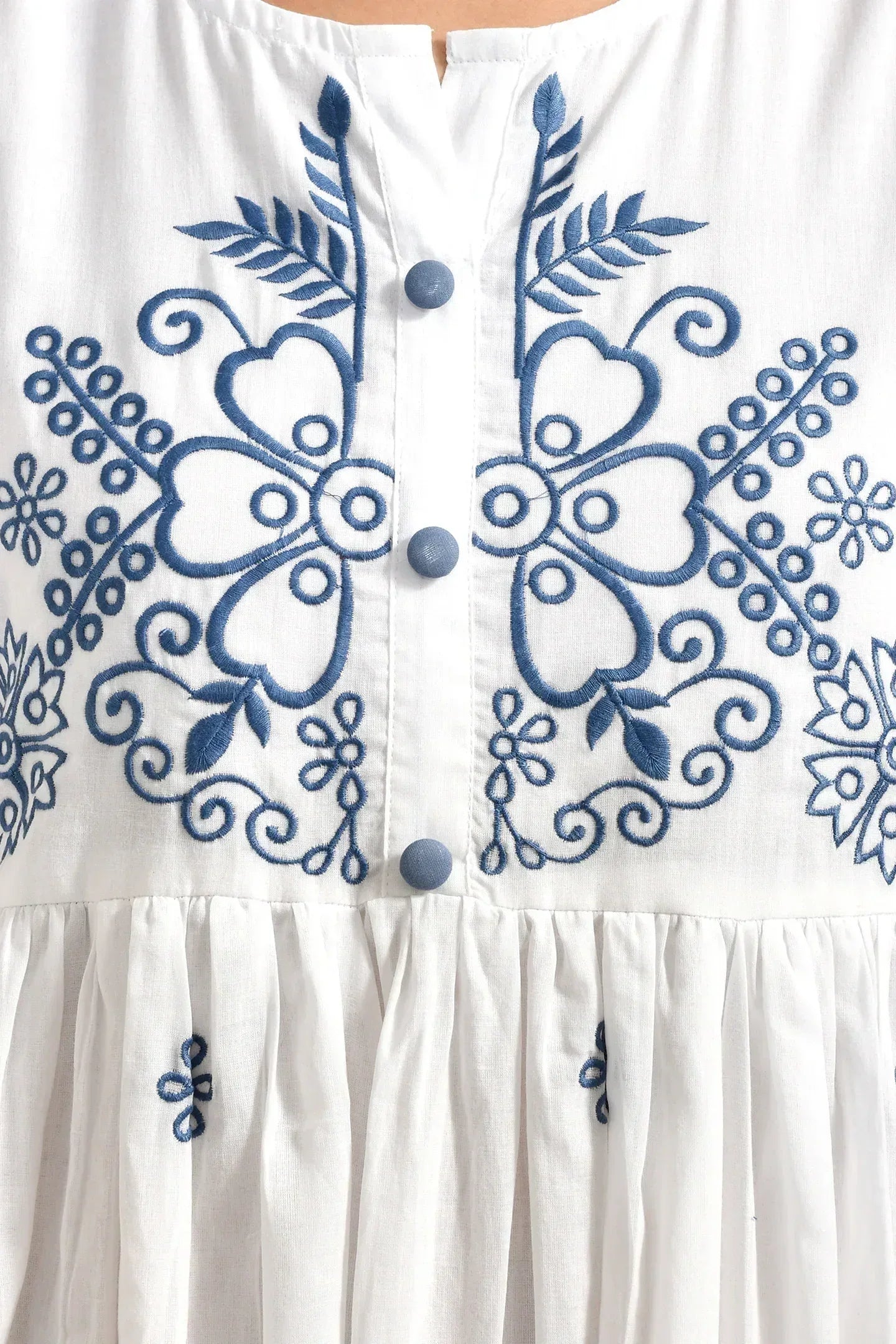 Azure Blossom Cotton White Dress - Meerabella