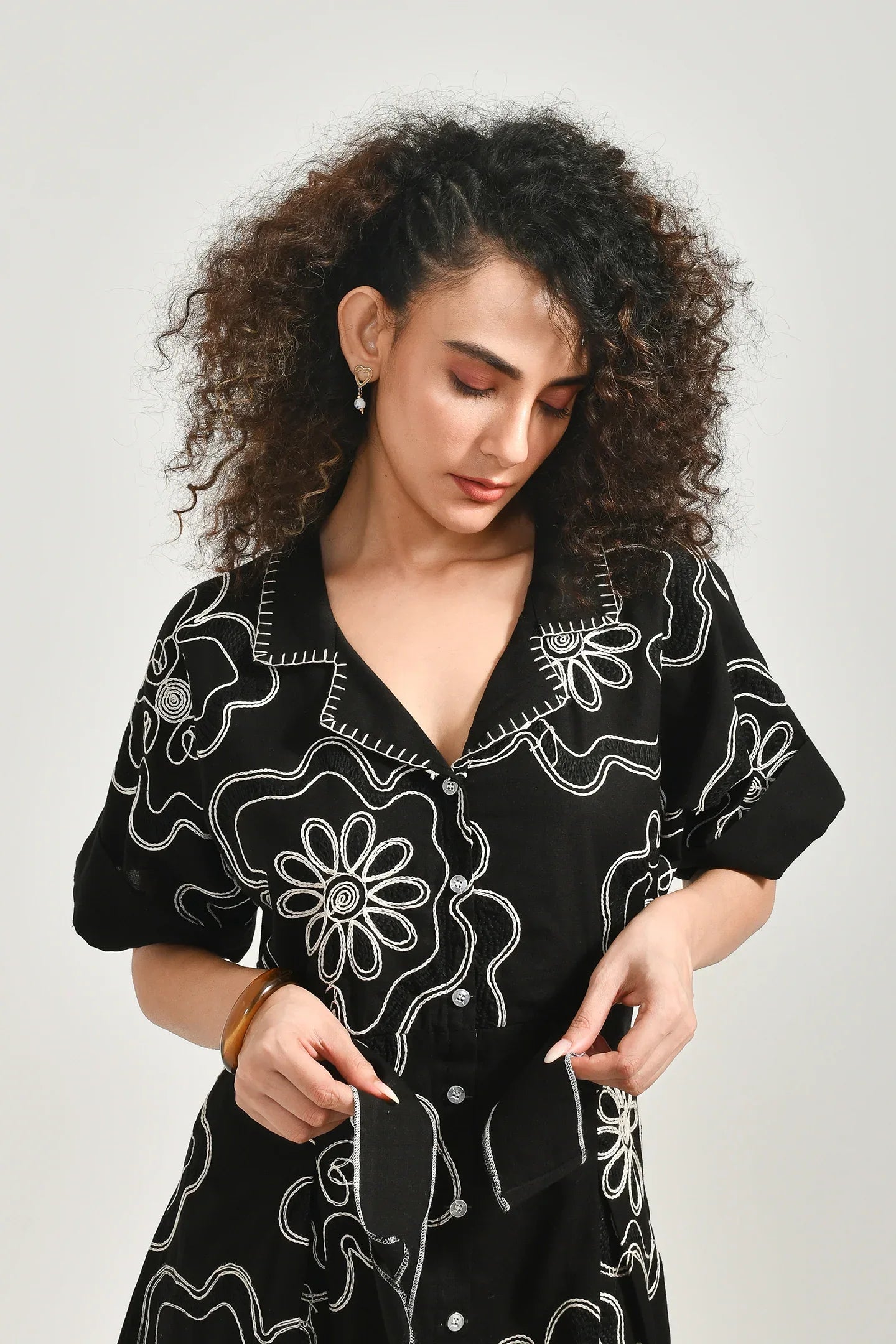 Classic Contrast Floral Cotton Dress - Meerabella