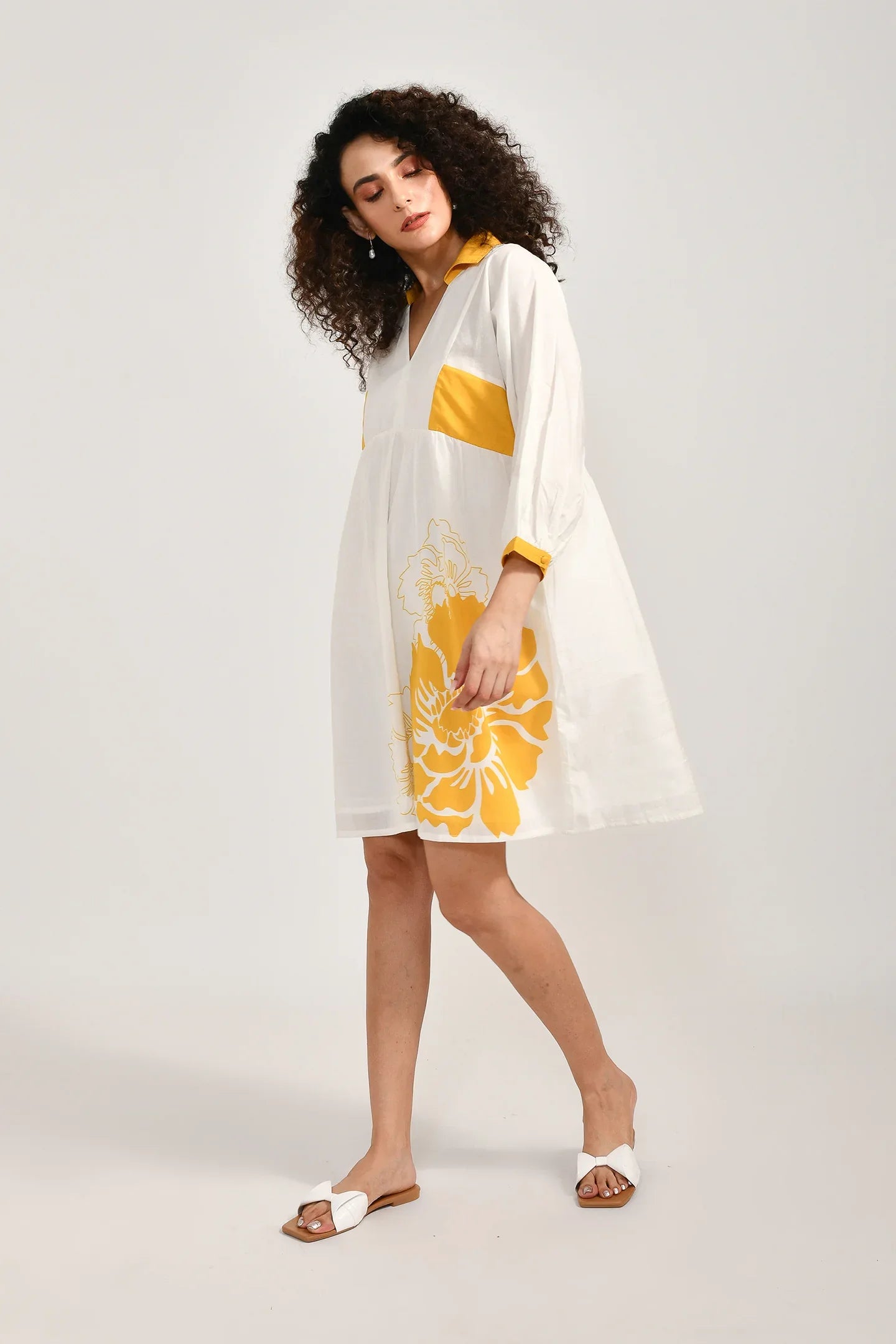 Radiant Petal Print White Dress - Meerabella