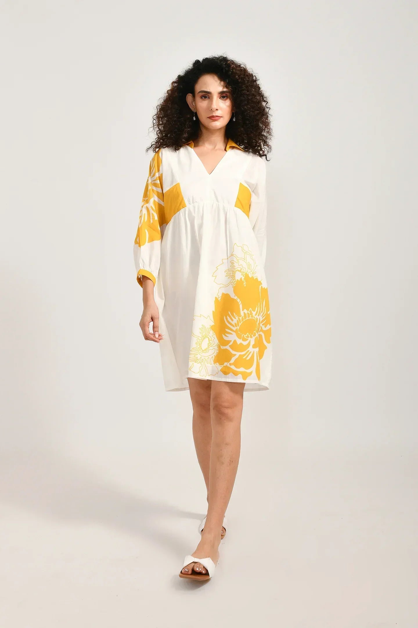 Radiant Petal Print White Dress - Meerabella
