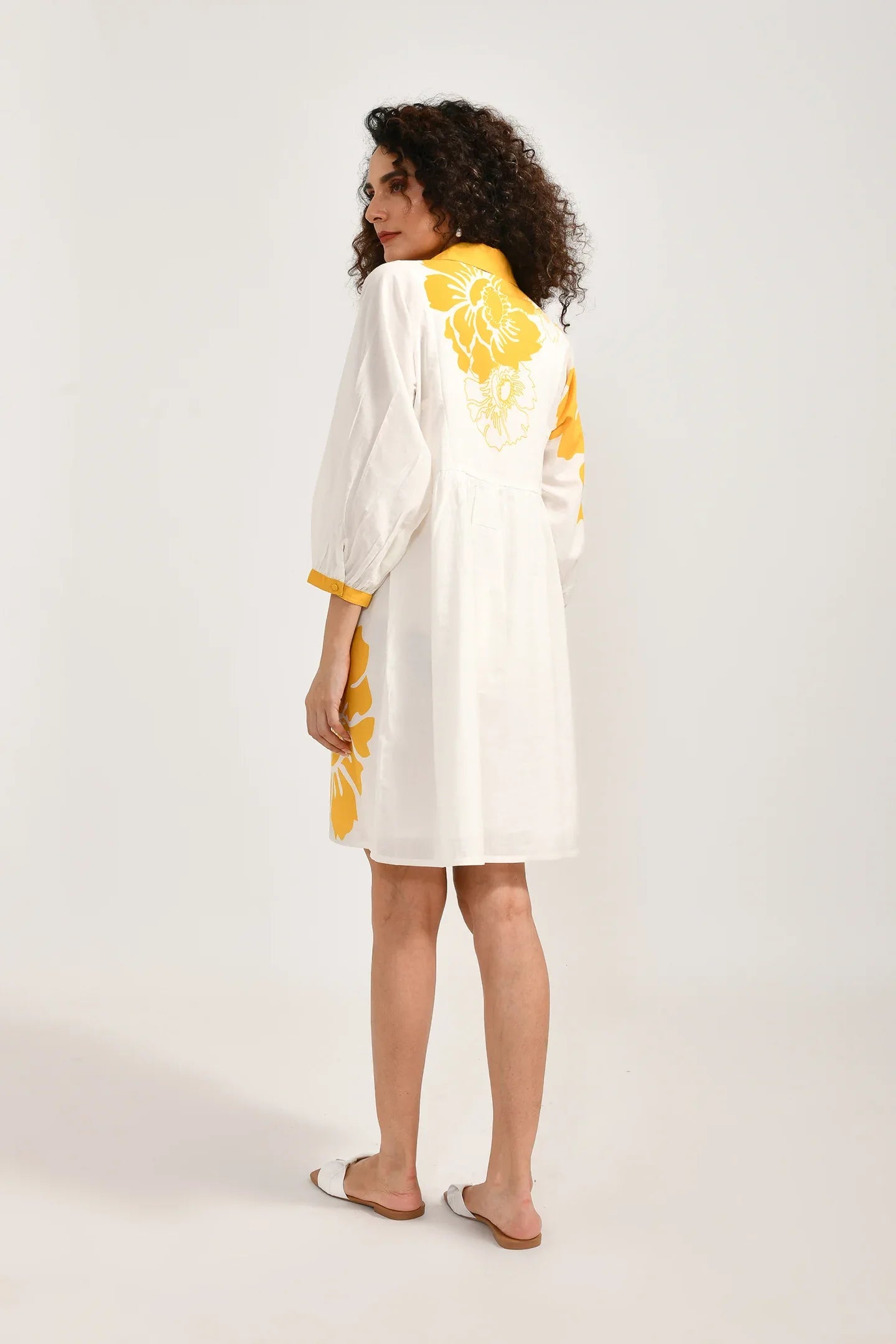 Radiant Petal Print White Dress - Meerabella
