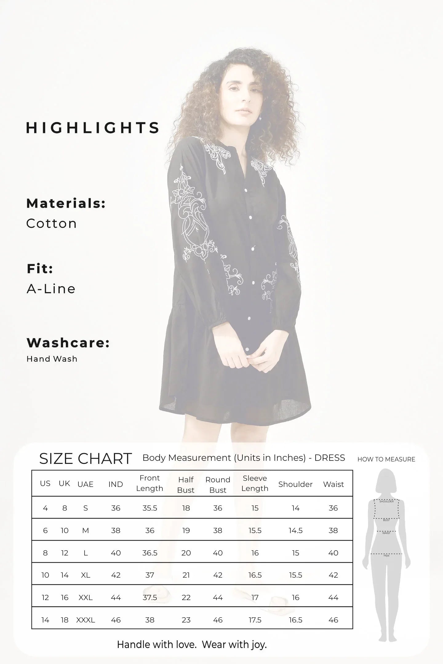 Black Canvas Embroidery Dress - Meerabella