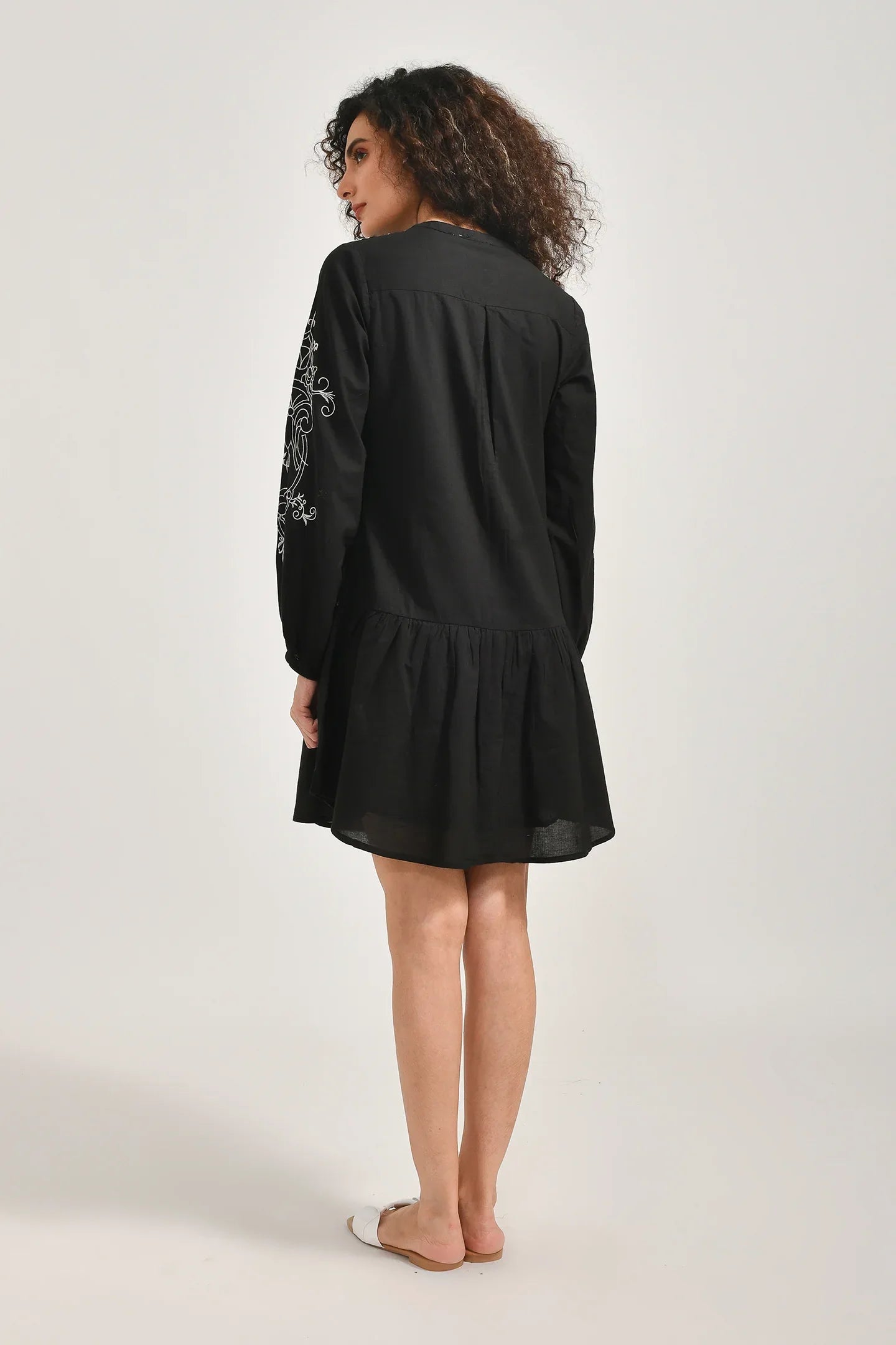 Black Canvas Embroidery Dress - Meerabella