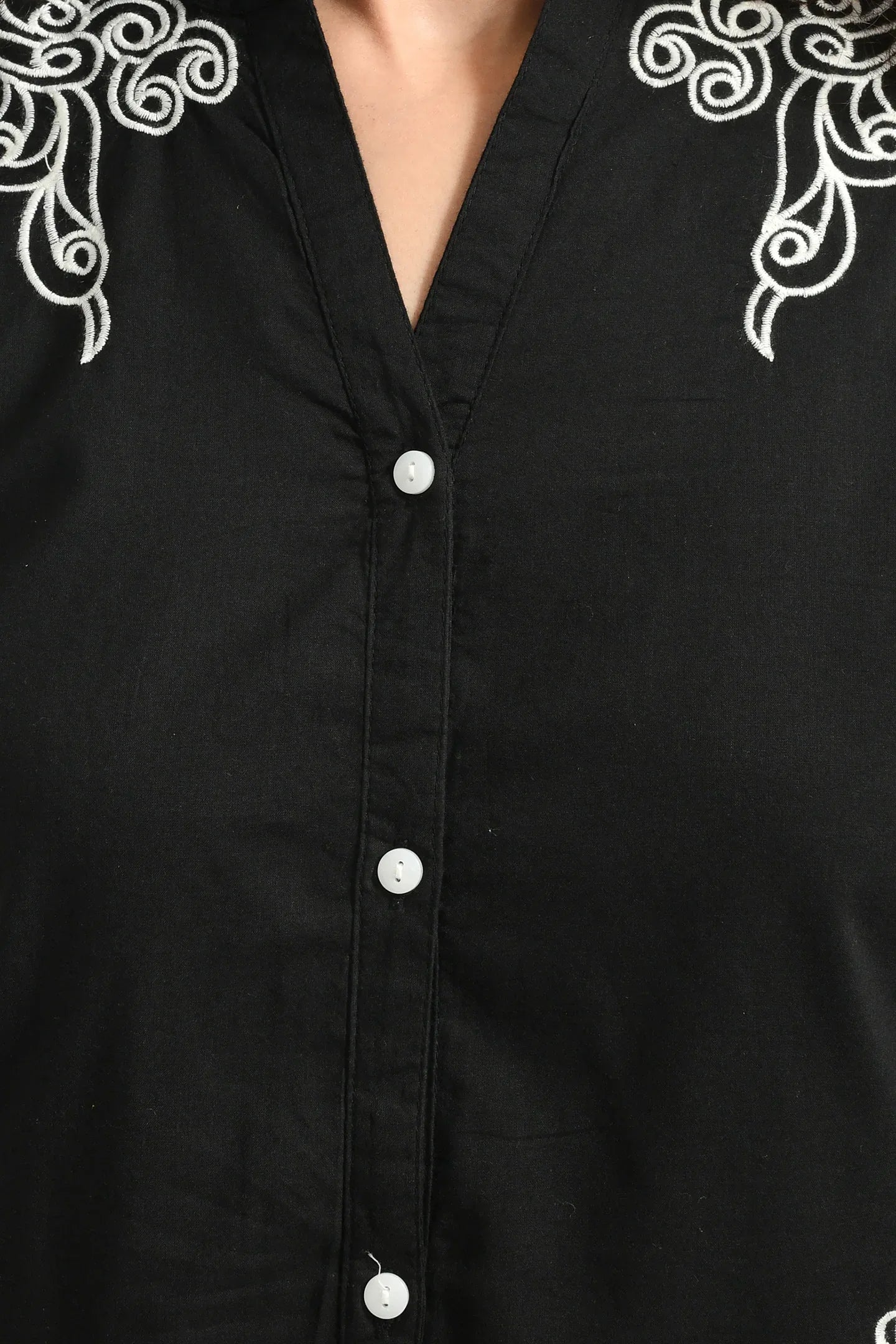Black Canvas Embroidery Dress - Meerabella