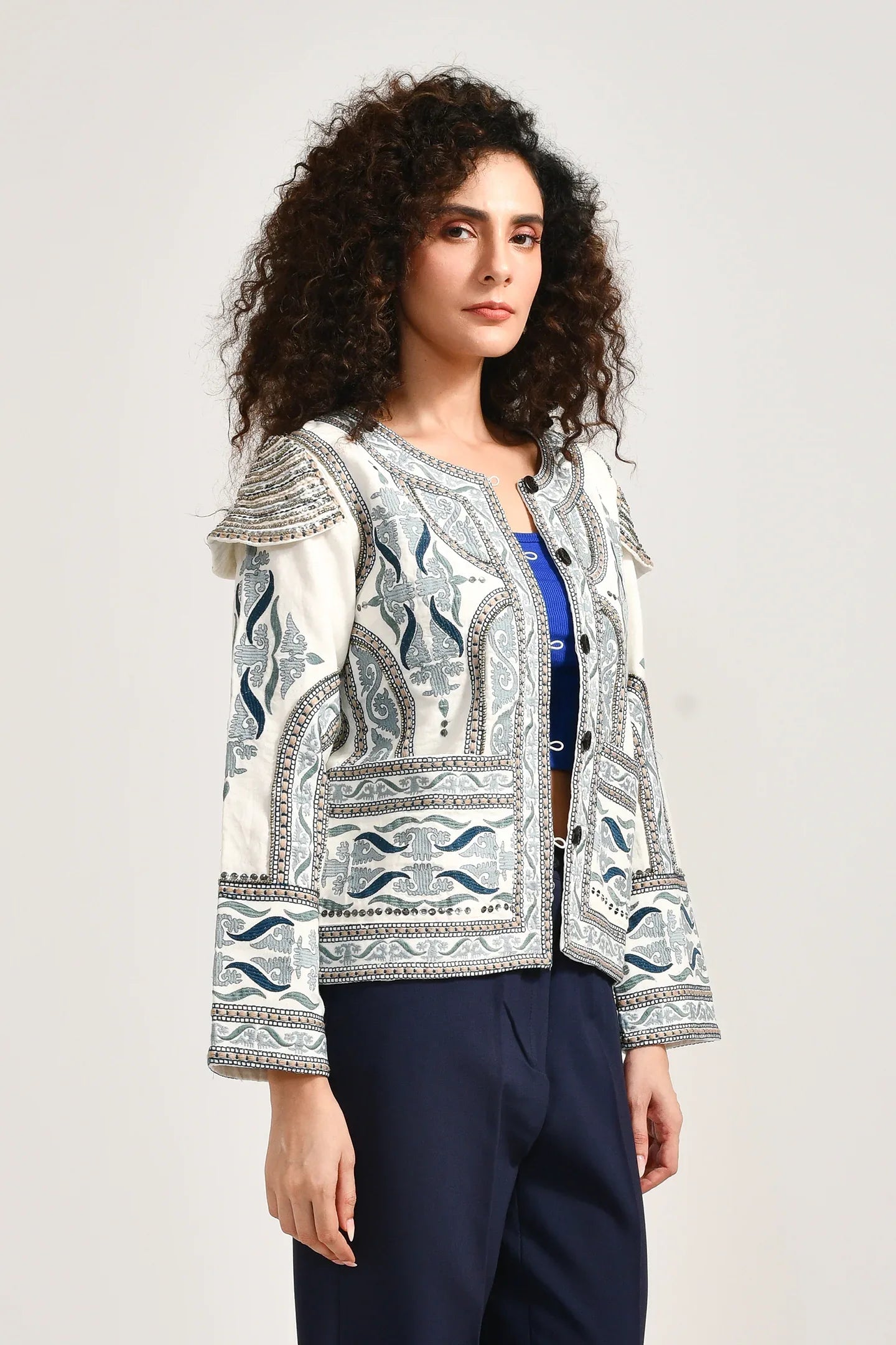 Embellished Cotton Classic Jacket - Meerabella