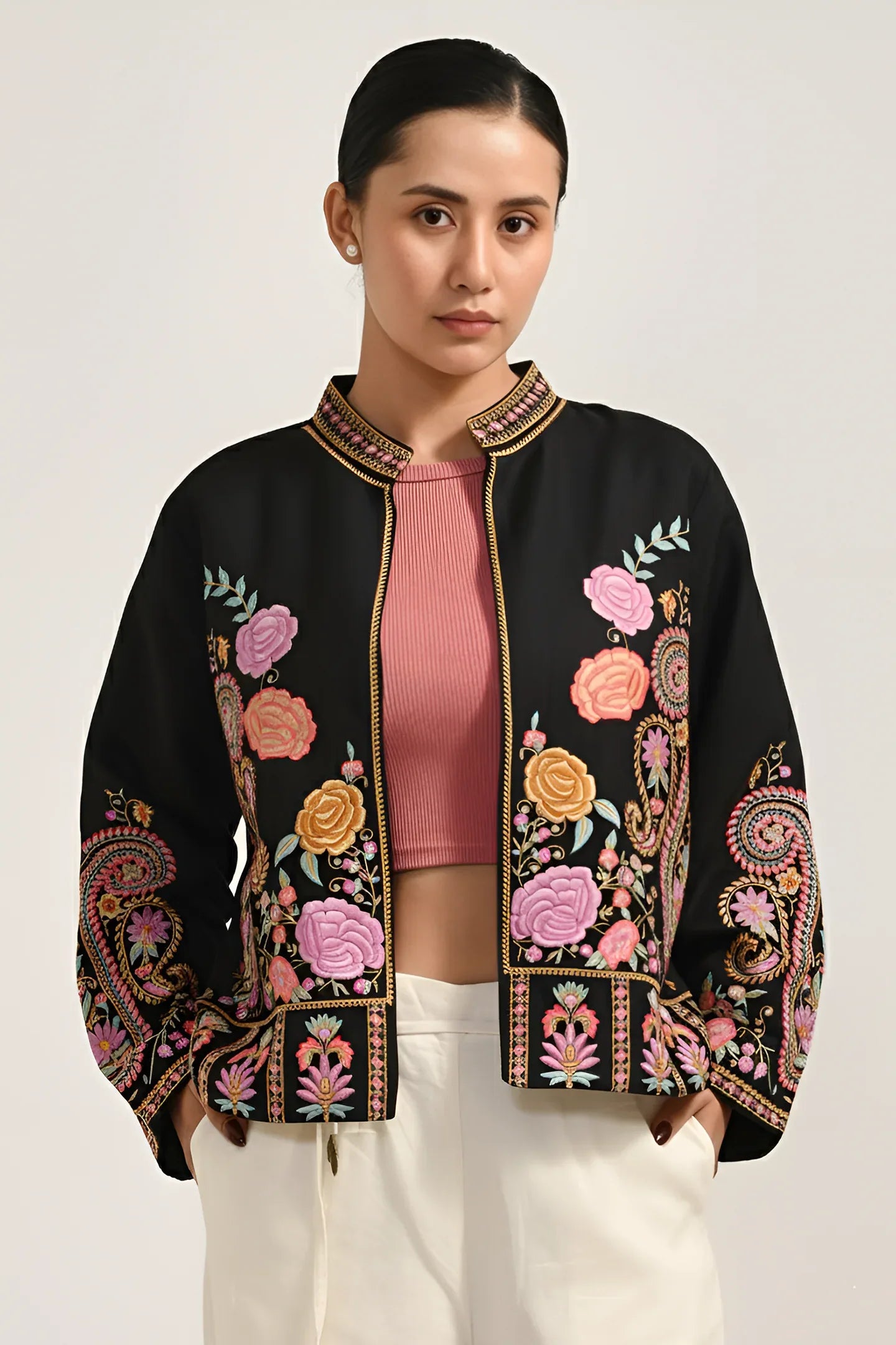 Embroidered Elegance Cotton Jacket - Meerabella