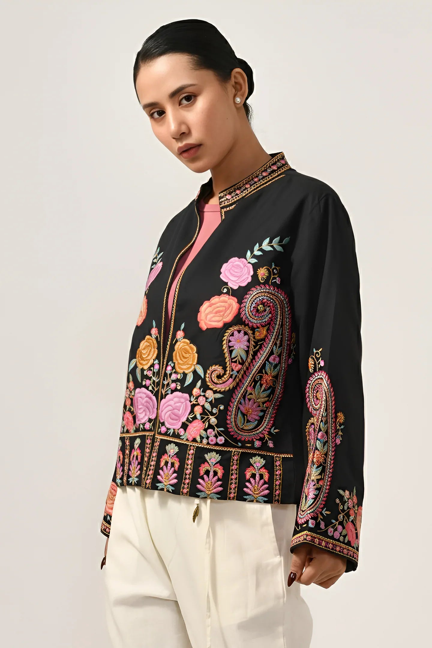Embroidered Elegance Cotton Jacket - Meerabella