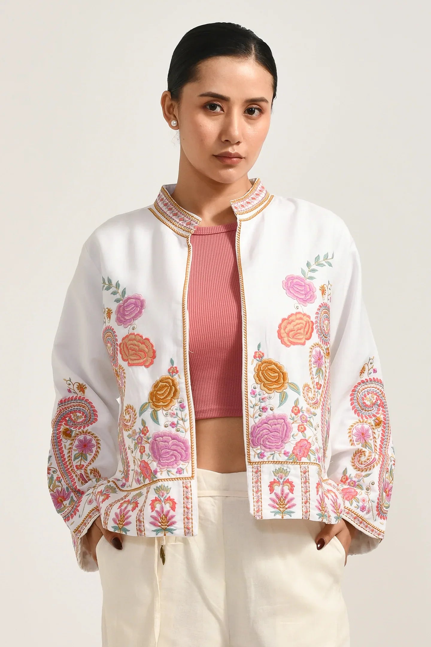 Embroidered Elegance Cotton Jacket - Meerabella