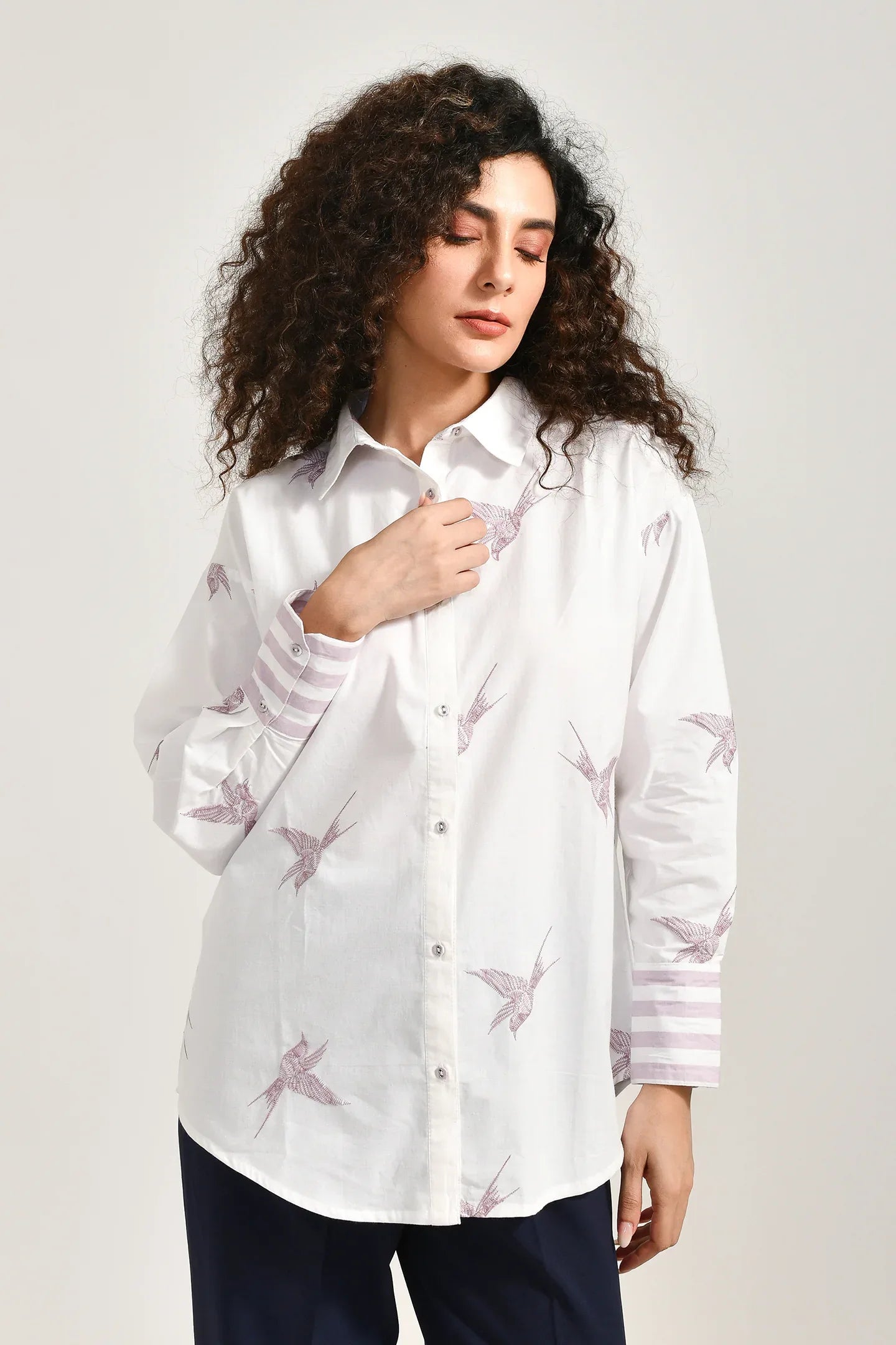 Feathered Whimsy Cotton Shirt - Meerabella