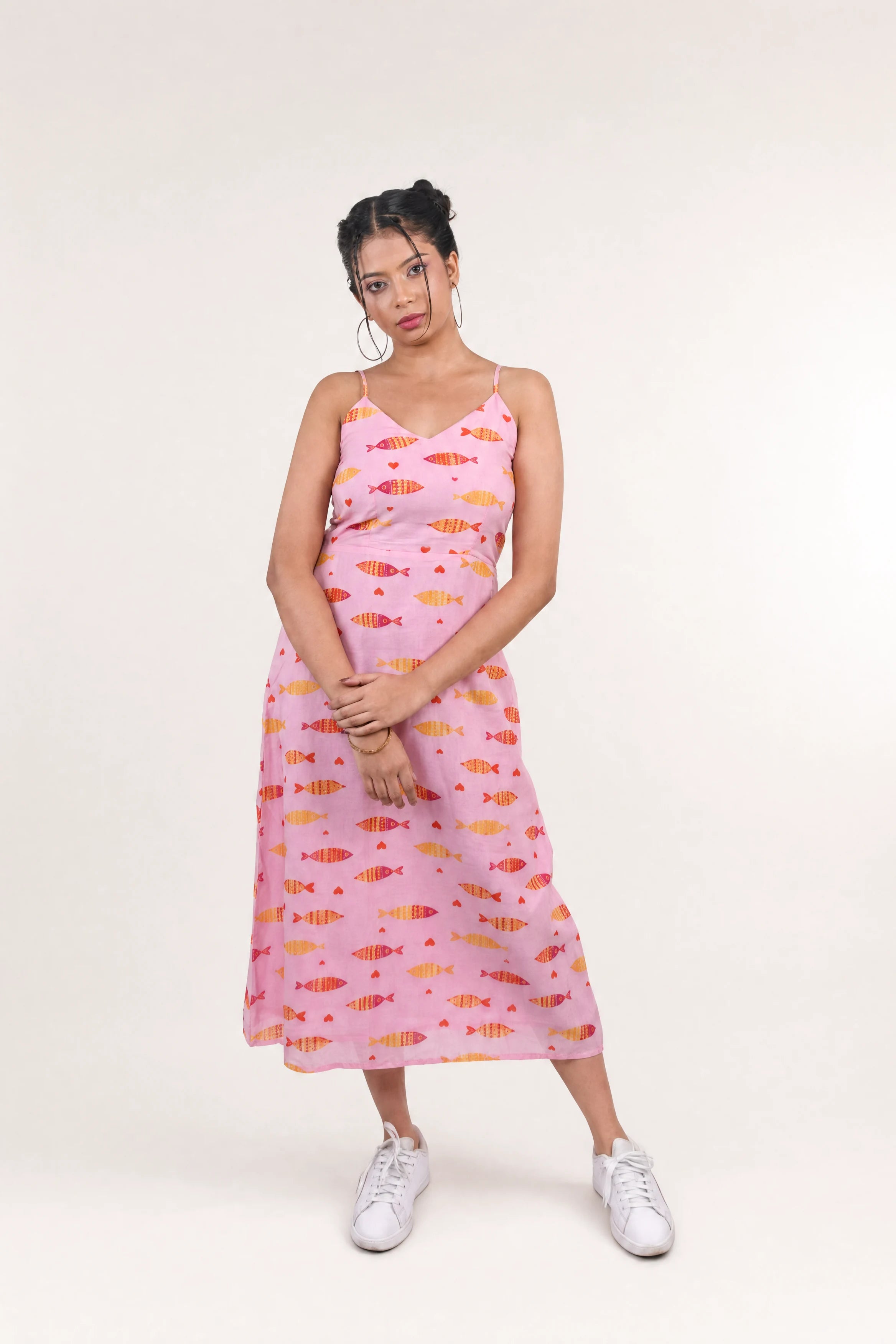 Blush Pink Fish Print Cotton Dress