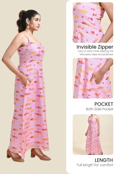 MEERABELLA Women A-line Pink Maxi/Full Length Dress
