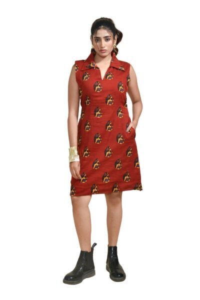 MEERABELLA Women A-line Red Knee Length Dress