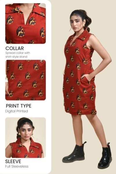 MEERABELLA Women A-line Red Knee Length Dress