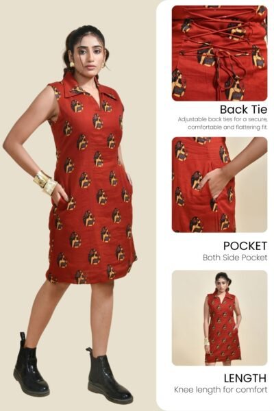 MEERABELLA Women A-line Red Knee Length Dress