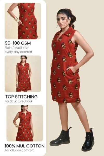 MEERABELLA Women A-line Red Knee Length Dress