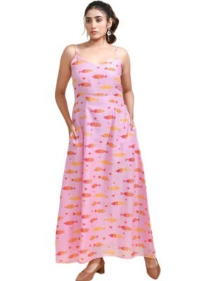 7 MEERABELLA Women A-line Pink Maxi/Full Length Dress