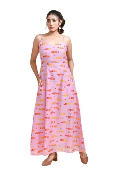 MEERABELLA Women A-line Pink Maxi/Full Length Dress